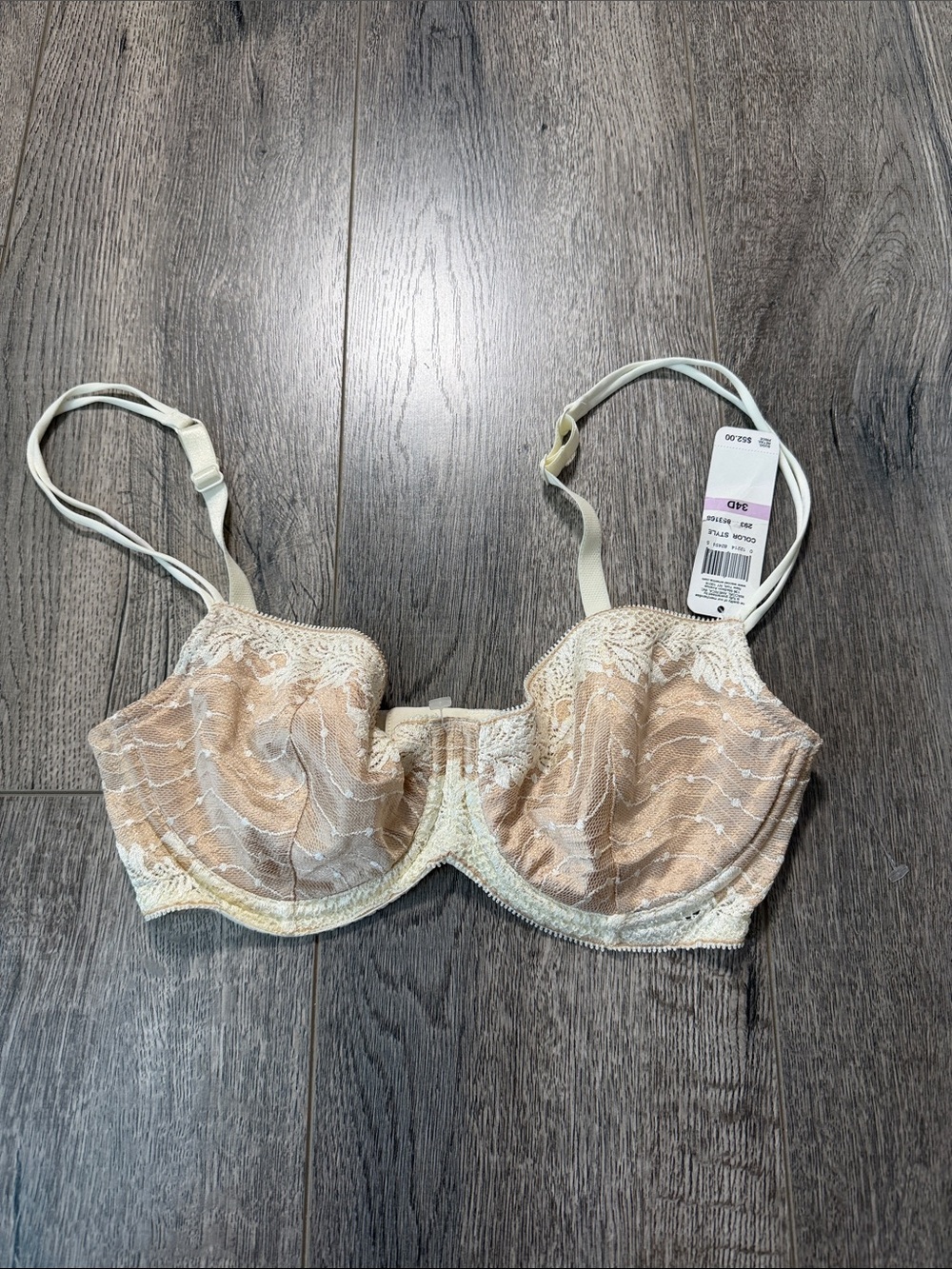 Wacoal Beige and Ivory Lace Underwire Bra with Sheer Overlay
